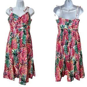J.Crew Ratti Print‎ Pineapple Midi Sundress Size 2 Pink Tropical Vacation NEW